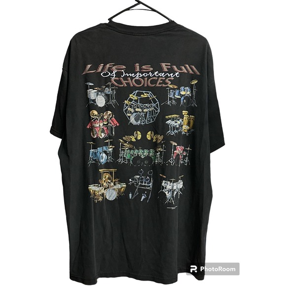 Vintage 1998 Delta Drum sets  ,"LIFE IS FULL OF IMPORTANT CHOICES" Shirt size XL - Picture 1 of 8